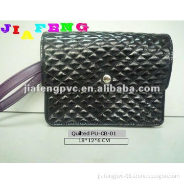 Shiny Black Quilted PU Bag with Pressing Button Flap